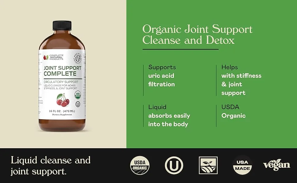 Complete Natural Products Joint Support Complete - 16 Fl Oz Organic Joint Support Supplement & Uric Acid Cleanse - Joint Pain, Rheumatoid, Arthritis, Inflammation, Uric Acid