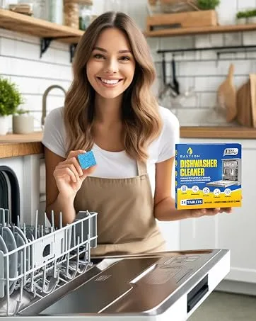 Bastion Dishwasher Cleaner Tablets Lemon Scent 3-Month Supply (6 Tablets) Powerful Cleaning & Odor Removal Dishwasher Cleaning Pods Descaling Tablets - Dishwasher cleaner tablets