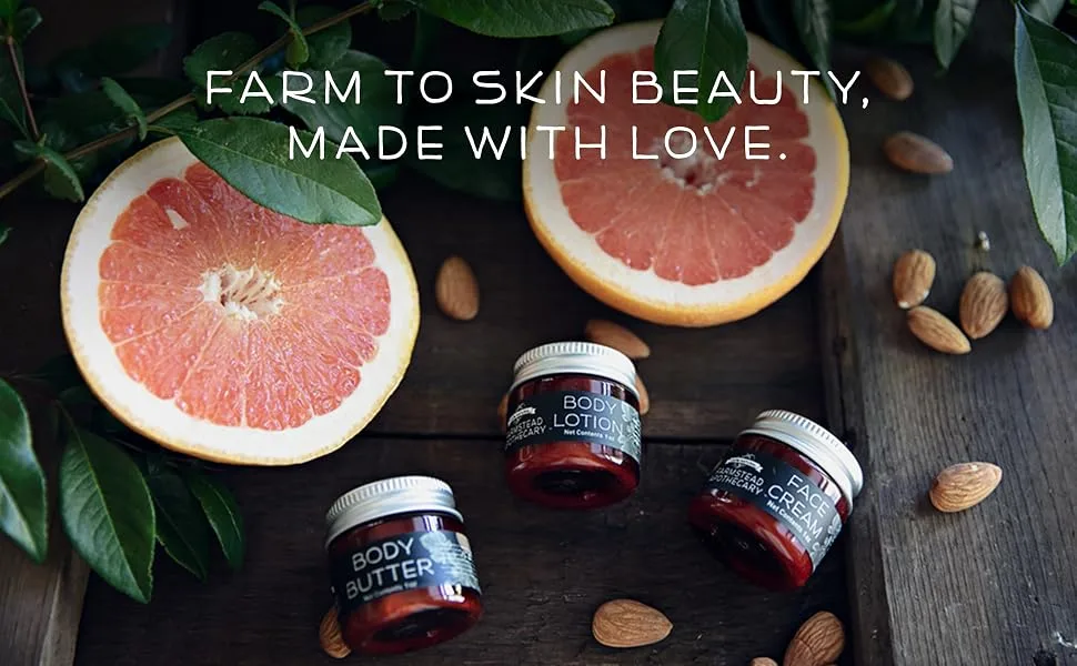 Farmstead Apothecary Grapefruit Almond Sampler- with 1 oz Face Cream Body Lotion and Body Butter - Sampler