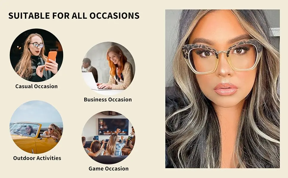 FEISEDY Oversized Blue Light Blocking Glasses Retro Cateye Computer Glasses for Women B4107 Black 65 Centimeters - 41073