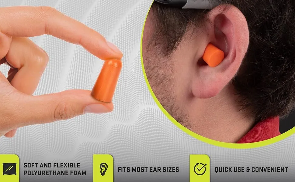 ULTRX Disposable Foam Earplugs - Hearing Protection and Noise Reduction for Shooting Range Sleeping Snoring Concerts Construction Yardwork EDM Sensory Overload and More - Orange -6-Pairs - image