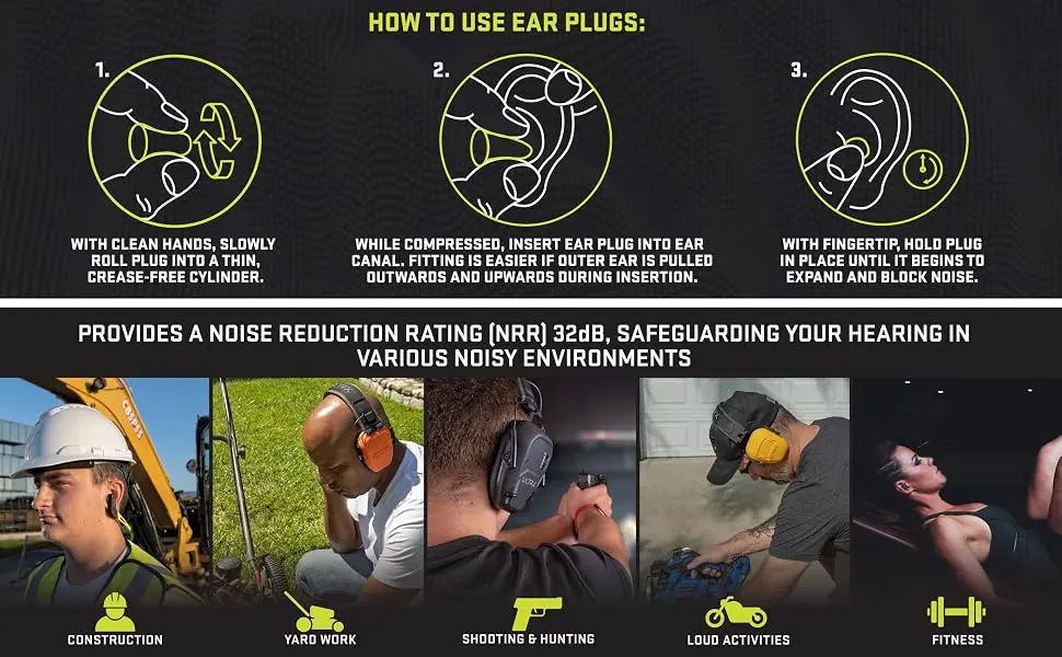 ULTRX Disposable Foam Earplugs - Hearing Protection and Noise Reduction for Shooting Range Sleeping Snoring Concerts Construction Yardwork EDM Sensory Overload and More - Orange -6-Pairs - image