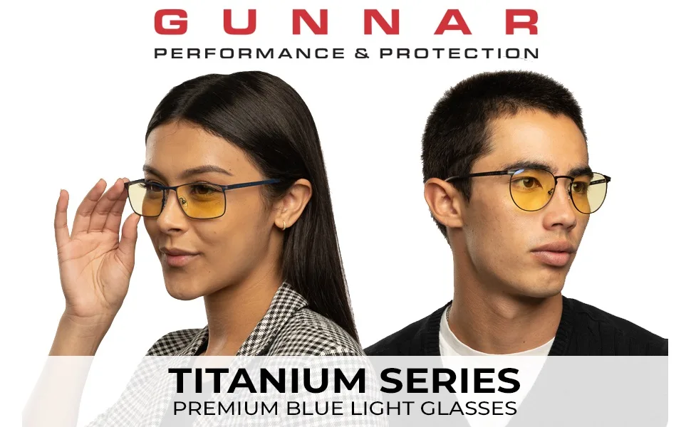 Gunnar - Premium Gaming and Computer Glasses - Blocks 65% Blue Light - Mateo Onyx Amber Tint - Gunnar Blue Light Glasses Titanium Series