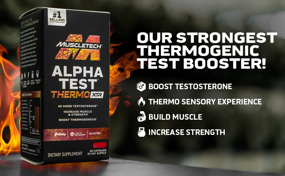 MuscleTech AlphaTest Thermo XTR Thermogenic Testosterone Booster| Muscle & Strength Builder for Men | Workout Supplement | 90 capsules | 30 Servings - Our Strongest Thermogenic Test Booster
