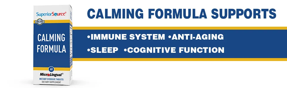 Superior Source Calming Formula L-Theanine Melatonin Under The Tongue Quick Dissolve MicroLingual Tablets 60 Ct 5-HTP for Enhanced Serotonin Conversion Positive Mood and Sleep Support Non-GMO - light relief on strawberry treats body extra cherry zarbees nutrition ultra is nebulizer top pack