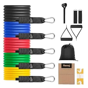 Resistance Bands for Working Out, Exercise Workout Bands with Handle, Upgraded Resistance Bands Series 150lbs black blue red green yellow - package
