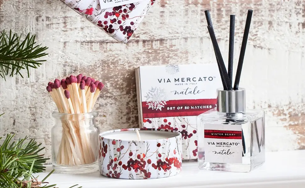 Primavera Spring Collection Petite Reed Diffuser Falling Snow 40 ML Reed Diffuser Falling Snow - Via Mercato Natale (Winter) Collection - Frosted Forest, Falling Snow, & Winter Berry.