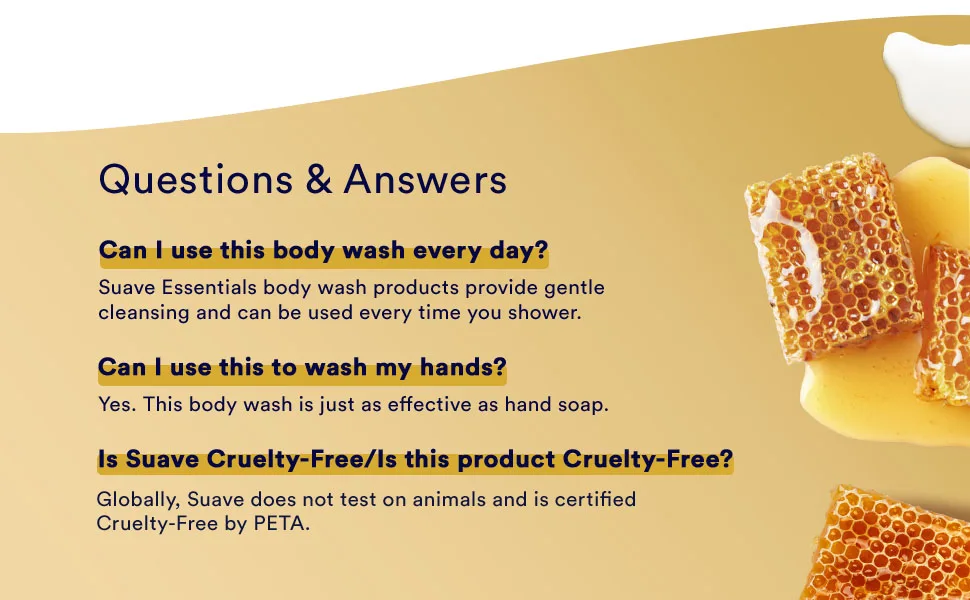 Suave Essentials Body Wash For Moisturized & Pampered Skin Milk and Honey with Vitamin E 15 oz - Questions and Answers