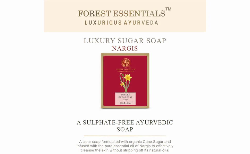 Forest Essentials Luxury Sugar Soap Nargis 125g - product information 1