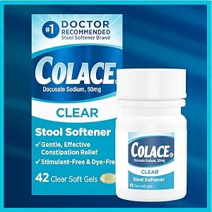 Colace Clear Stool Softener Soft Gel Capsules Constipation Relief 50mg Docusate Sodium Doctor Recommended 42ct - clear 42