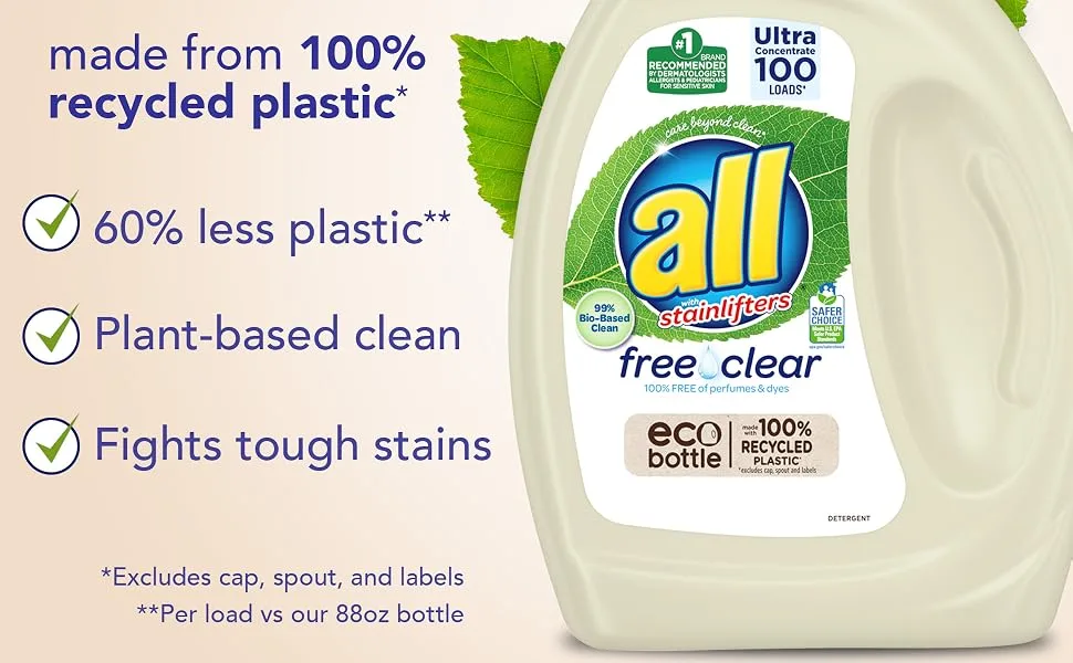 all Laundry Detergent Liquid Free Clear Eco Plant-Based Clean Ultra-Concentrated 100 Loads - plant based clean fights touch stains laundry detergent liquid eco bottle biobased