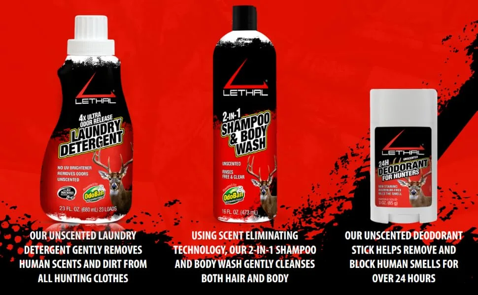 Lethal ProHunting 4x Ultra Laundry Detergent 23-Ounce - Laundry Detergent, 2-in-1 Shampoo & Body Wash, 24H Deodorant