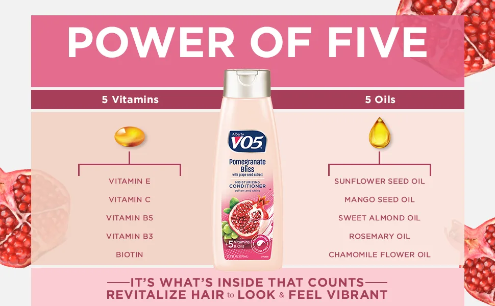 VO5 Moisturizing Conditioner - 12.5 Fl Oz - Pomegranate Bliss - Grape Seed Extract Leaves Hair Looking Vibrant and Beautiful - Conditioner Detox with Micellar 12.5 Oz