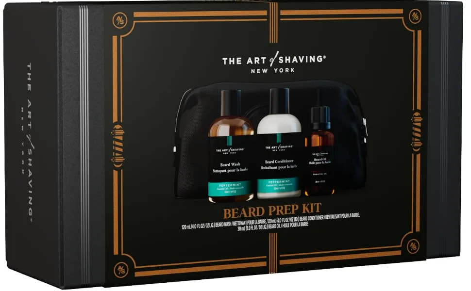 The Art of Shaving Beard Prep Kit - 4oz Peppermint Beard Wash & Conditioner 1oz Sandalwood Beard Oil - Beard kit