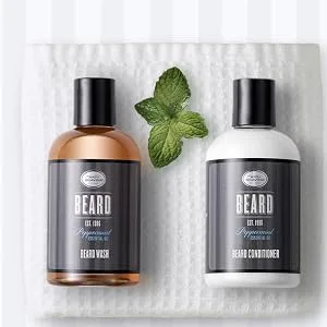 The Art of Shaving Beard Prep Kit - 4oz Peppermint Beard Wash & Conditioner 1oz Sandalwood Beard Oil - Peppermint Beard Conditioner