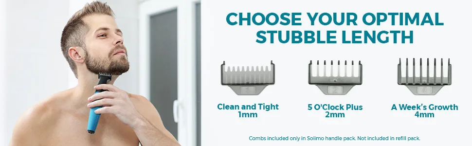 Amazon Brand - Solimo Rechargeable Beard Trimmer with 1 Blade 3 Combs and Charging Cable - shave stubble groomer trimmer solimo