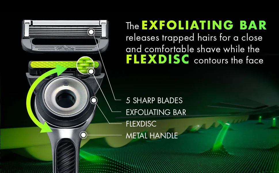 Gillette Labs with Exfoliating Bar by Men's Razor Set 1 Shower Hook Handle 2 Blade Refills Silver and Black Razors for Men Mens Handle + 2 Refills - releases trapped hairs