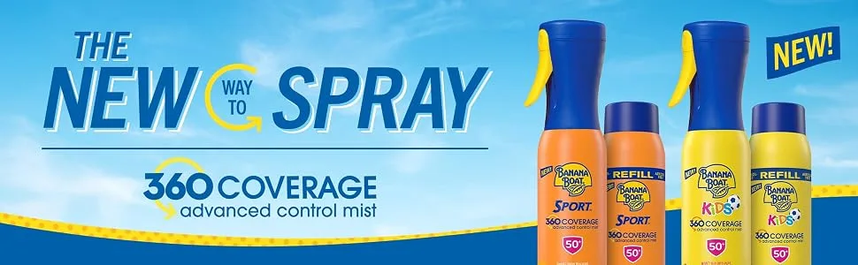 Banana Boat Sport 360 Coverage Sunscreen Spray SPF 50 Non-Aerosol 360 Coverage 5.5oz Refillable Mist Bottle Spray Sunscreen SPF 50 - Banana Boat 360 Coverage Sunscreen Sun Spray Sun Protection UVA UVB Rays Moisturization SPF 30 50