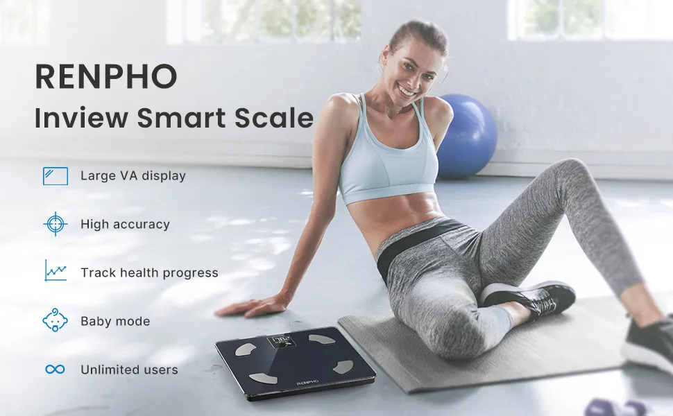 RENPHO Scale for Body Weight and Fat, Digital Bathroom Weighing Scale with Large Colored LCD Display, High Accurate Smart Bluetooth BMI Body Fat Scale, 13 Body Composition Analyzer with App, 400lbs - scale