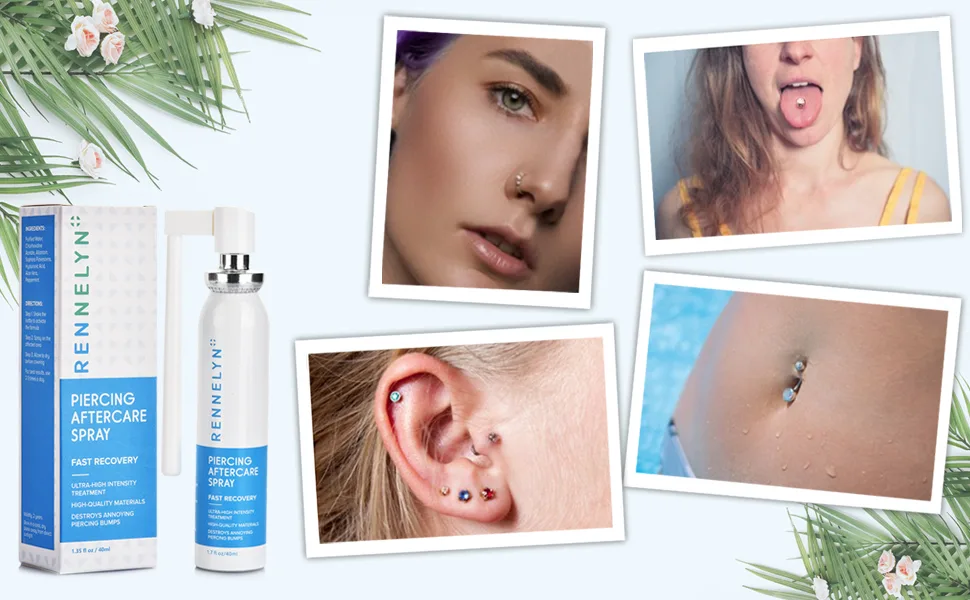 Rennelyn Piercing Aftercare Spray Piercing Cleaning Solution to Shrink Piercing Bumps and Heal New Stretched Piercings Soothing Mist 40ml - Multiple-use