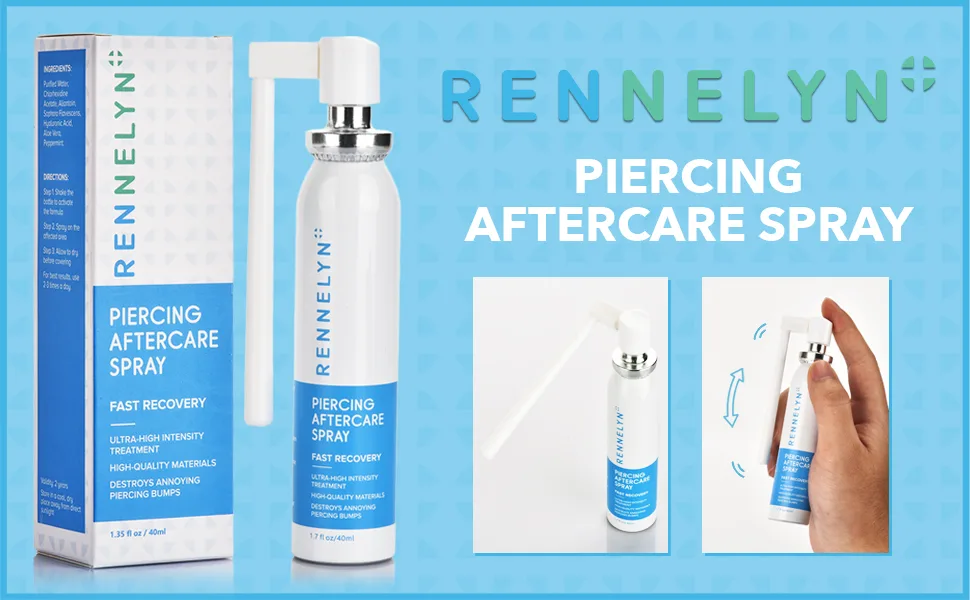 Rennelyn Piercing Aftercare Spray Piercing Cleaning Solution to Shrink Piercing Bumps and Heal New Stretched Piercings Soothing Mist 40ml - Rennelyn Piercing Aftercare