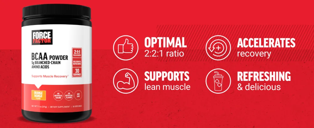 Force Factor BCAA Amino Acids Supplement 2:1:1 Delicious and Refreshing BCAA Powder to Support Muscle Recovery and Performance No Artificial Colors or Flavors Cherry Limeade 30 Servings - bcaa amino acids bcaa powder bcaas amino acids amino acids supplement bcaas amino acid powder