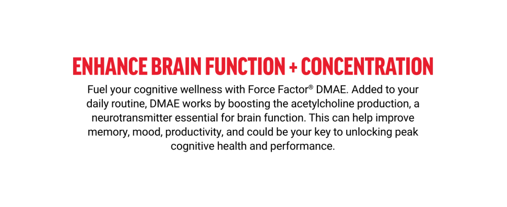 FORCE FACTOR DMAE Supplement for Concentration Focus and Healthy Cognitive Function Brain Supplement & Neurotransmitter Support Vegan Non-GMO 100 Capsules - tablets, brain supplements for memory and focus, focus, focus factor, focusrite, capsules