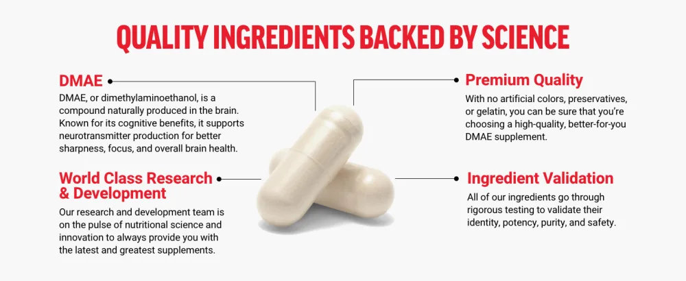 FORCE FACTOR DMAE Supplement for Concentration Focus and Healthy Cognitive Function Brain Supplement & Neurotransmitter Support Vegan Non-GMO 100 Capsules - tablets, brain supplements for memory and focus, focus, focus factor, focusrite, capsules