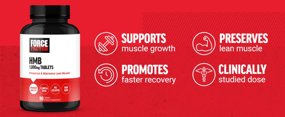 FORCE FACTOR HMB Supplement to Preserve Lean Muscle Support Workout Recovery and Prevent Muscle Protein Breakdown Clinical Dose Premium Quality Non-GMO 90 Tablets - hmb hmb and vitamin d3 supplement amino acids supplement hmb supplements amino acids supplement