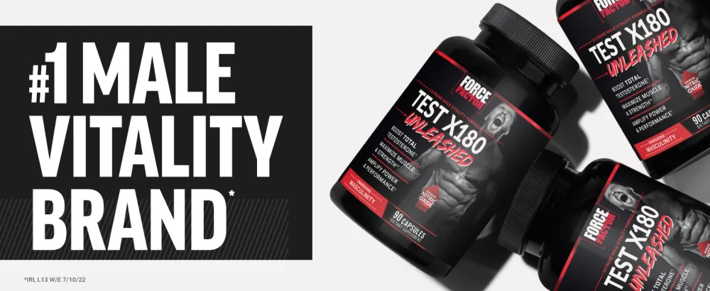 FORCE FACTOR Test X180 Unleashed Testosterone Booster for Men to Build Muscle Increase Strength and Improve Performance Testosterone Supplement for Men s Health 90 Capsules - #1 Male Vitality Brand