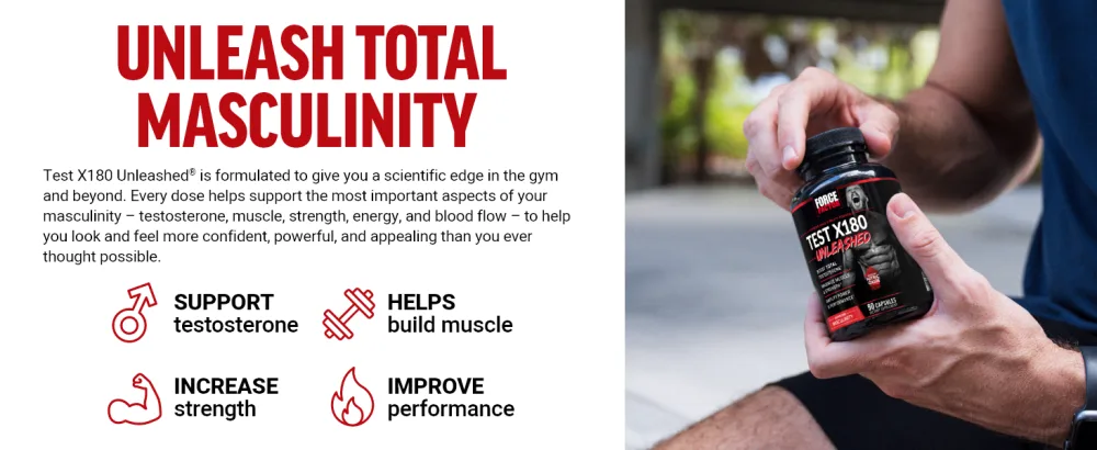 FORCE FACTOR Test X180 Unleashed Testosterone Booster for Men to Build Muscle Increase Strength and Improve Performance Testosterone Supplement for Men s Health 90 Capsules - unleash total masculinity