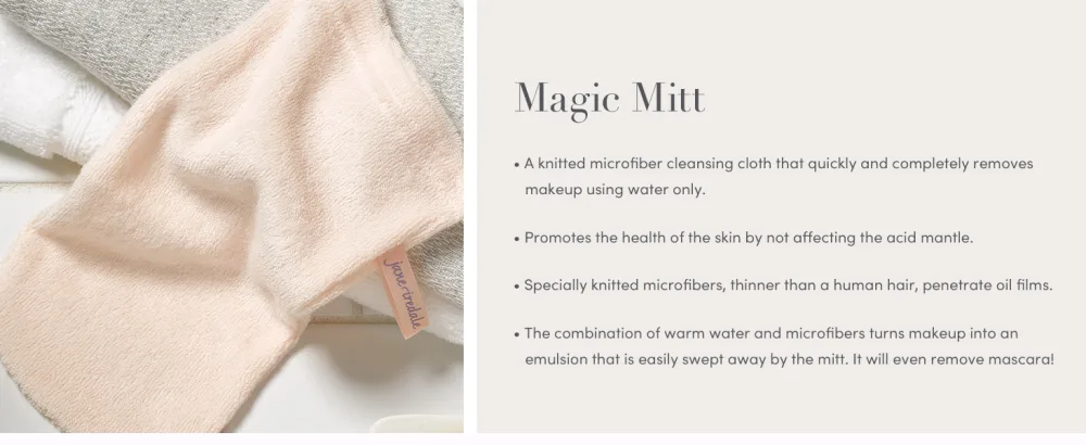 jane iredale Magic Mitt Reusable Knitted Microfiber Cloth Gently Removes Makeup and Cleanses Skin with Just Water Includes 1 Mitt Pink - jane iredale magic mitt makeup remover vegan cleanser foundation soap clean makeup
