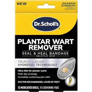 Dr. Scholl's Plantar WART Remover HYDROGEL Bandage 12 Discs 10 Cushions Immediate Cushioning Pain Relief Ultra-Thin Maximum Strength 12 Treatments - product information 3