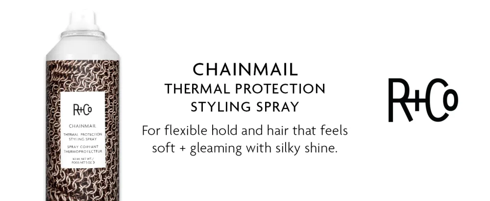 R+Co Chainmail Thermal Protection Spray | Heat Protection + Flexible Hold + Silky Shine | Vegan + Cruelty-Free | 5 Oz - chainmail