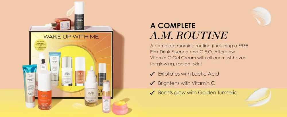 Sunday Riley Wake Up With Me Complete Brightening Morning Skincare Set 1 ct. - A complete morning routine with all our must-haves for glowing, radiant skin!