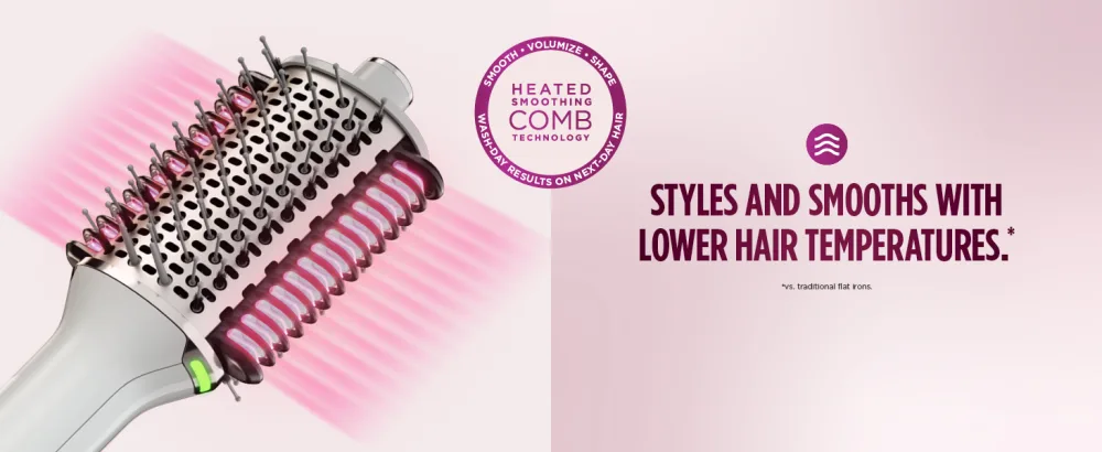 Shark HT202 SmoothStyle Heated Comb + Blow Dryer Brush Dual Mode for All Hair Types Silk Straightener - Expert styling