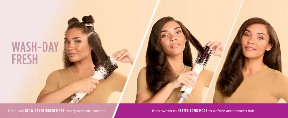 Shark HT202 SmoothStyle Heated Comb + Blow Dryer Brush Dual Mode for All Hair Types Silk Straightener - Next-Day Refresh