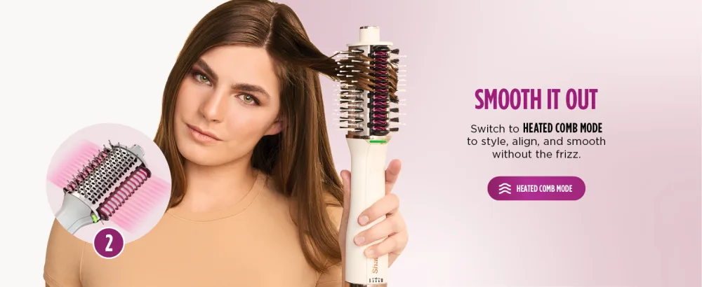 Shark HT202 SmoothStyle Heated Comb + Blow Dryer Brush Dual Mode for All Hair Types Silk Straightener - Smooth & straighten