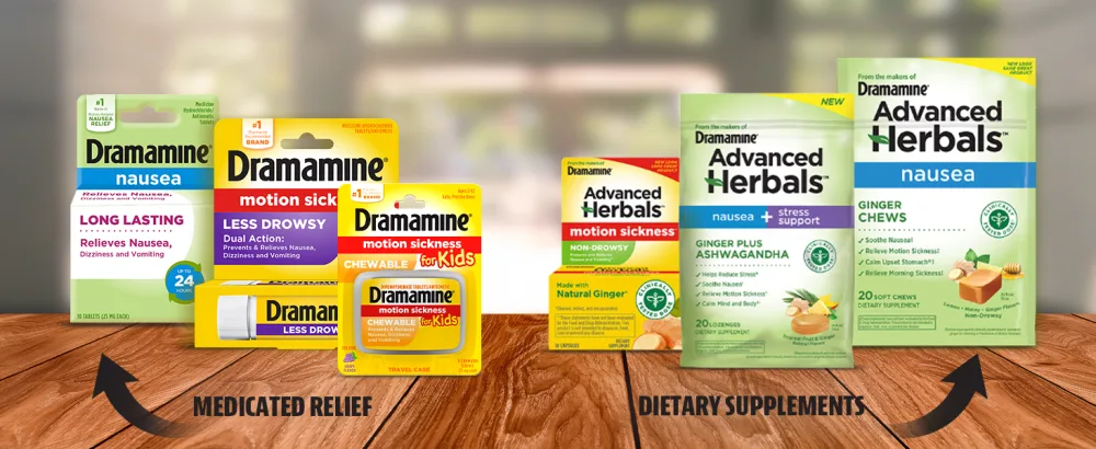 From the Makers of Dramamine Advanced Herbals Nausea and Stress Support with Ginger and Ashwagandha Tropical Fruit and Ginger Flavored Lozenges 20 Ct - AH Dramamine Advanced Herbals Portfolio