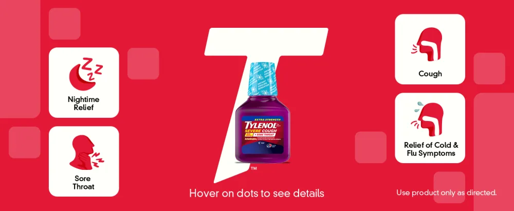Tylenol Extra Strength Severe Cough + Sore Throat Nighttime Liquid Cold Medicine Multi-Symptom Cold Relief Acetaminophen Pain Reliever Dextromethorphan HBr Doxylamine Succinate 8 Oz. - acetaminophen extra strength liquid cough suppressant cold relief multi symptom flu dextromethorphan
