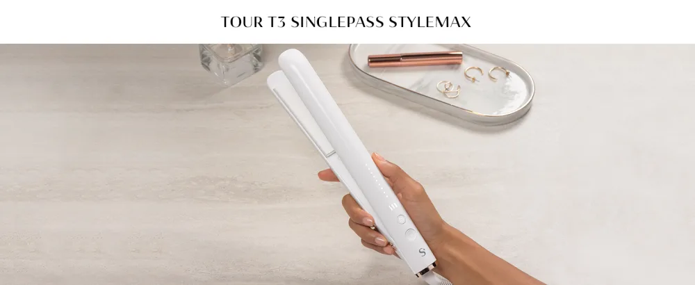 T3 SinglePass StyleMax Professional 1" Ceramic Flat Iron with Custom Heat Automation 9 Heat Settings Longer Ceramic Plates For Straightening Waving Curling & Styling - Tour T3 SinglePass StyleMax