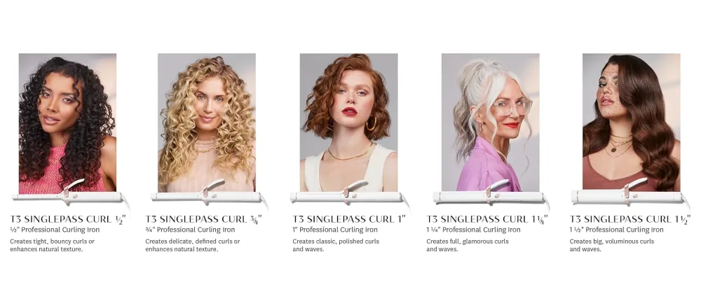 T3 SinglePass Curl Professional Curling Iron Custom Blend Ceramic Long Barrel Curling and Wave Iron with Adjustable Heat Settings for Shiny Smooth Curls and Waves 1 inch White/Rose Gold - SinglePass Curl Results