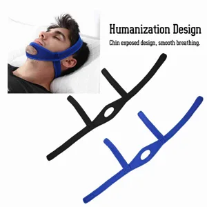 Headband Jaw Support Strap Belt Neoprene Material Adjustable Size Chin Exposed Design Blue & Black for Snoring Chin Dislocation (Blue) - product information 3