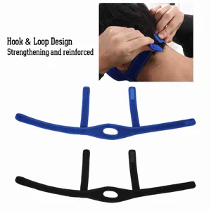 Headband Jaw Support Strap Belt Neoprene Material Adjustable Size Chin Exposed Design Blue & Black for Snoring Chin Dislocation (Blue) - JM15503-01-3