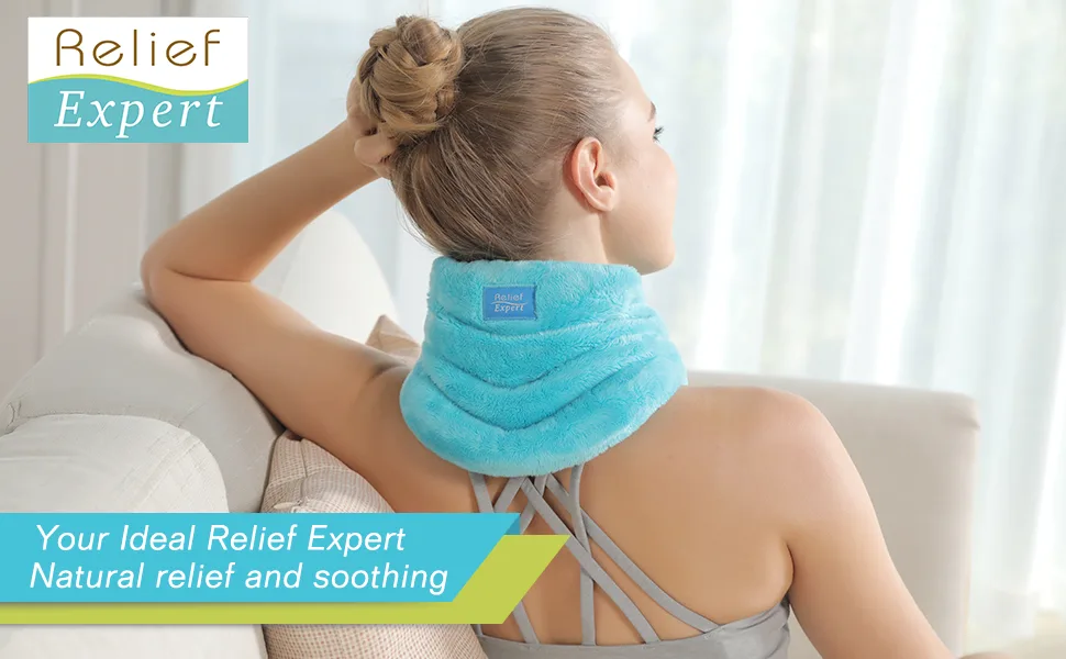 Relief Expert Hands-Free Neck Heating Pad Microwavable Heated Neck Wrap for Pain Relief, Microwave Neck Warmer for Hot Cold Therapy Blue - microwave heated neck wrap