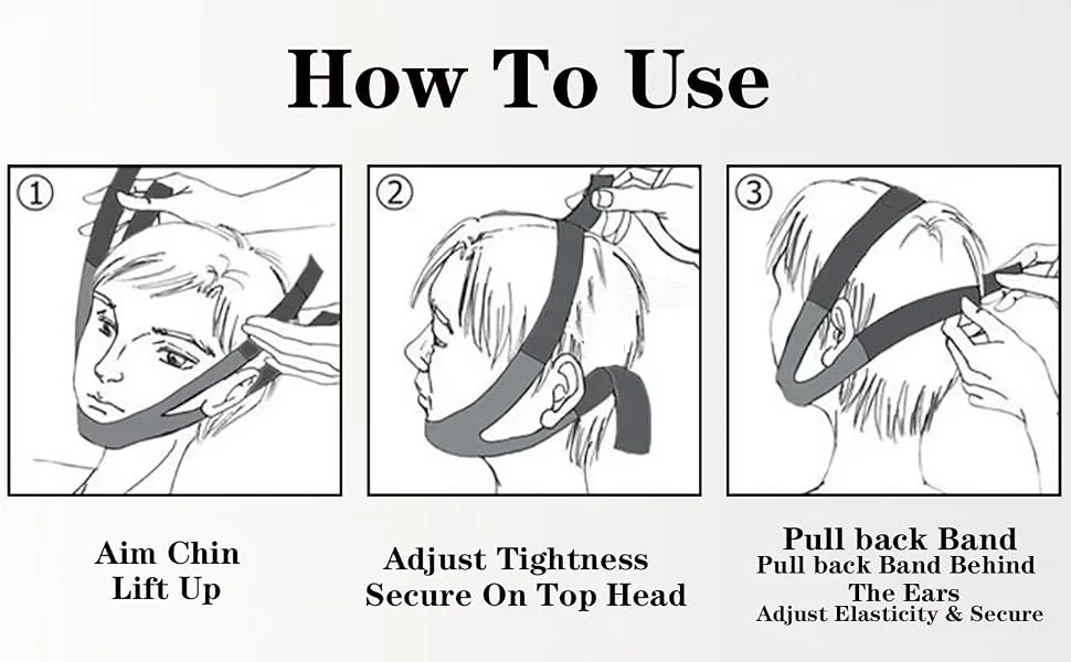 Anti Snoring Chin Strap Keeping Mouth Closed Chin Strap for Snoring Adjustable Comforts & Breathable Post Surgical Chin Strap for Women & Men (Black) - How To Use Stop Snoring Chin Strap