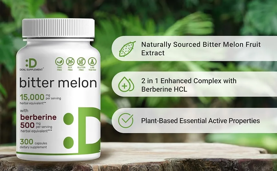Bitter Melon with Berberine Supplement 15 000mg Per Serving 300 Capsules - Bitter Melon 15000mg