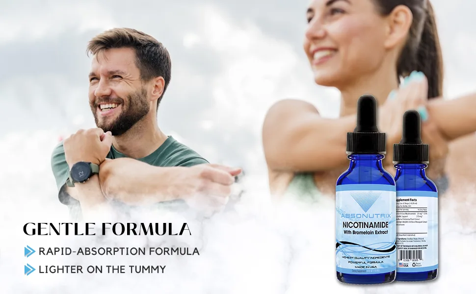 Absonutrix Nicotinamide with Bromelain Extract Advanced Formula 390 mg 4 Oz Liquid 302 Servings Made in USA Quick Absorption Quality Potent Ingredients Non-GMO GMP Certified Facility - Nicotinamide with Bromelain