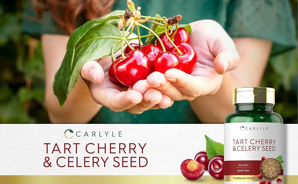 Carlyle Tart Cherry and Celery Seed Supplement | 200 Capsules | Vegetarian Non-GMO and Gluten Free - CL24932