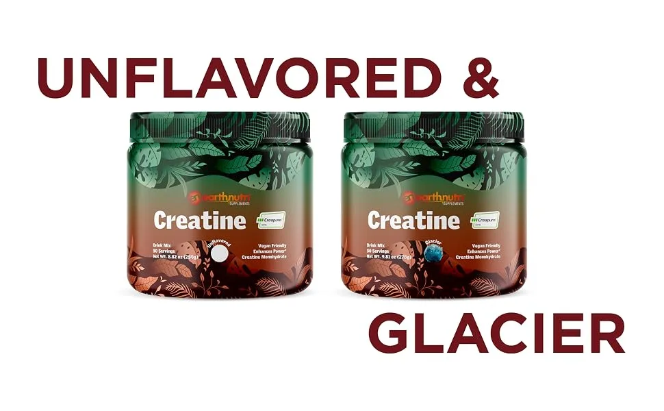 EarthNutri Pure Creatine made with Creapure Creatine Monohydrate Powder Unflavored - 50 servings - Both Creatine flavors